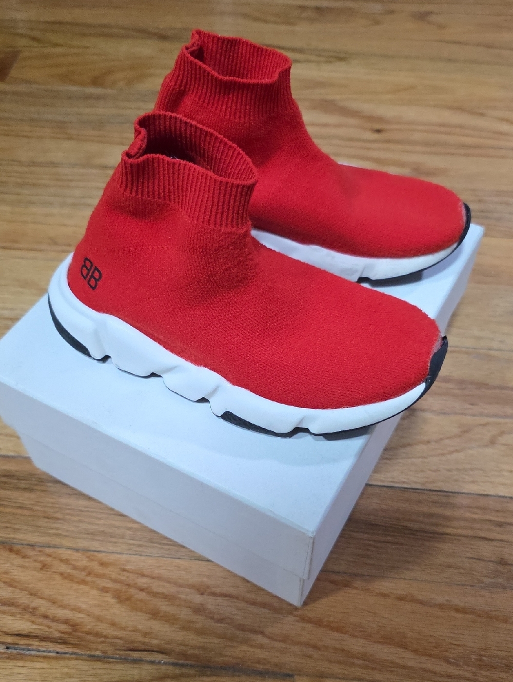 Balenciaga Kids Red Knit Sock Sneakers - Lightweight Slip-On Trainers